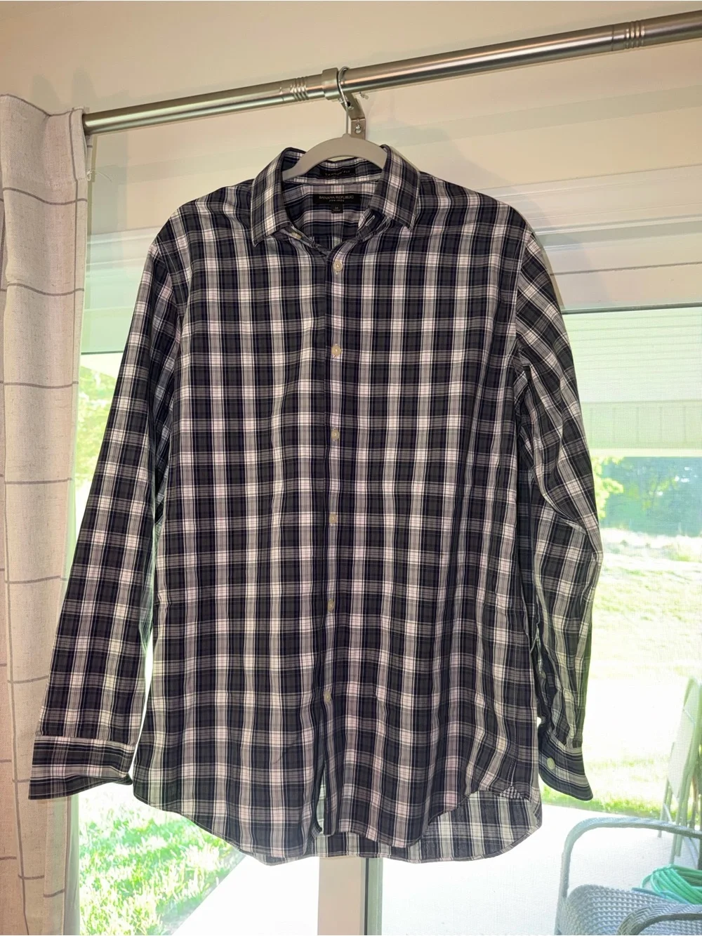 Banana Republic Black & White Plaid Button-Down Shirt